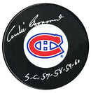 Andre Pronovost Autographed Montreal Canadiens Stanley Cup Inscribed Puck CoJo Sport Collectables Inc.