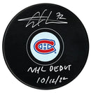 Arber Xhekaj Autographed Montreal Canadiens NHL Debut Inscribed Puck CoJo Sport Collectables Inc.