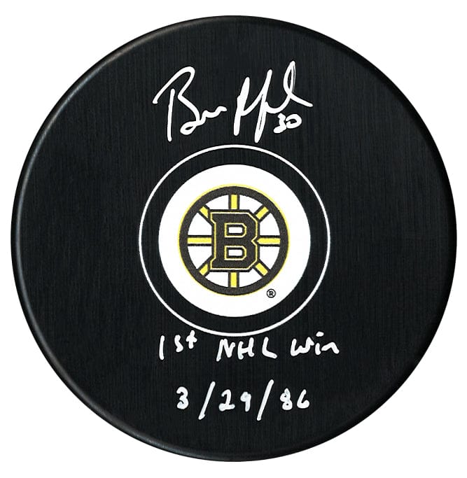 Bill Ranford Autographed Boston Bruins 1st Win Inscribed Puck CoJo Sport Collectables Inc.