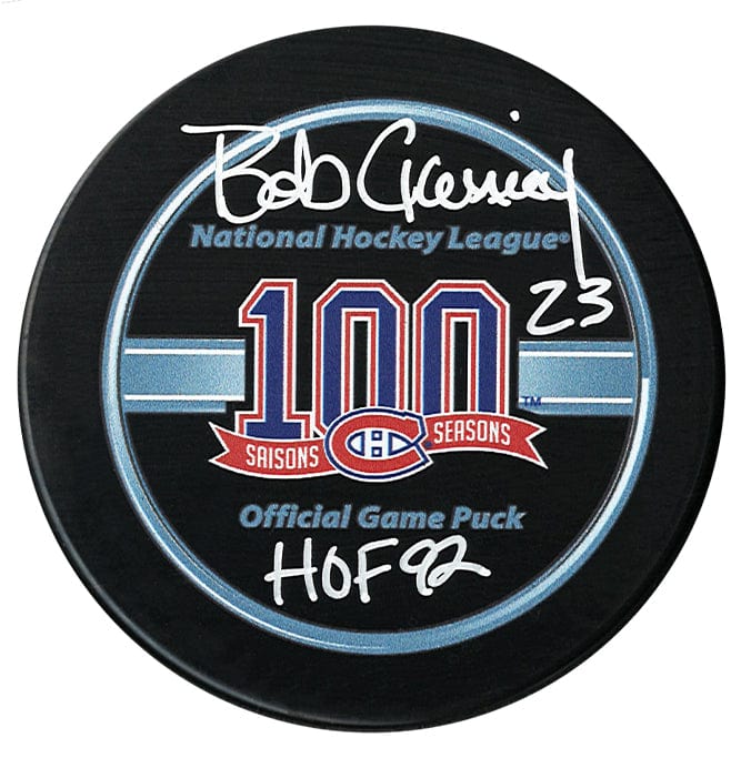 Bob Gainey Autographed Montreal Canadiens Centennial Season HOF Inscribed Official Puck CoJo Sport Collectables Inc.