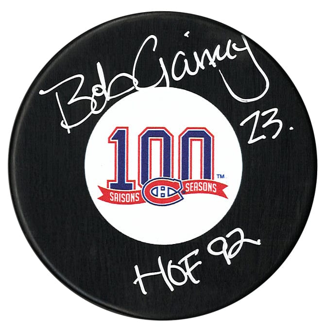 Bob Gainey Autographed Montreal Canadiens Centennial Season HOF Inscribed Puck CoJo Sport Collectables Inc.