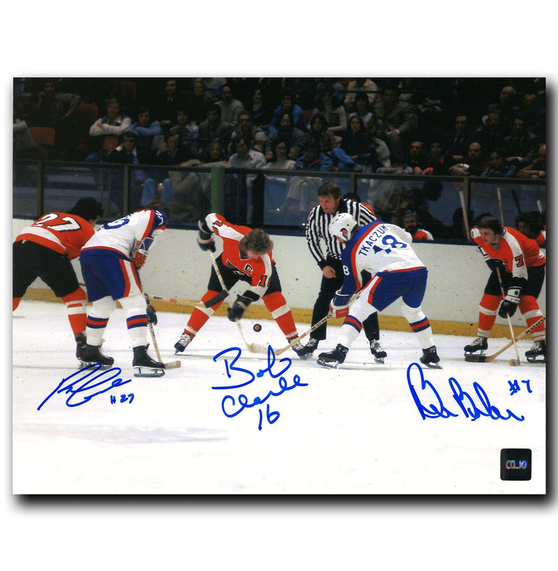 Bobby Clarke, Bill Barber, Reggie Leach Philadelphia Flyers Autographed LCB Line Face-off 8x10 Photo CoJo Sport Collectables Inc.