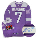 Brady Tkachuk Ottawa Senators Autographed Hockey Fights Cancer Adidas Warm-Up Jersey CoJo Sport Collectables Inc.