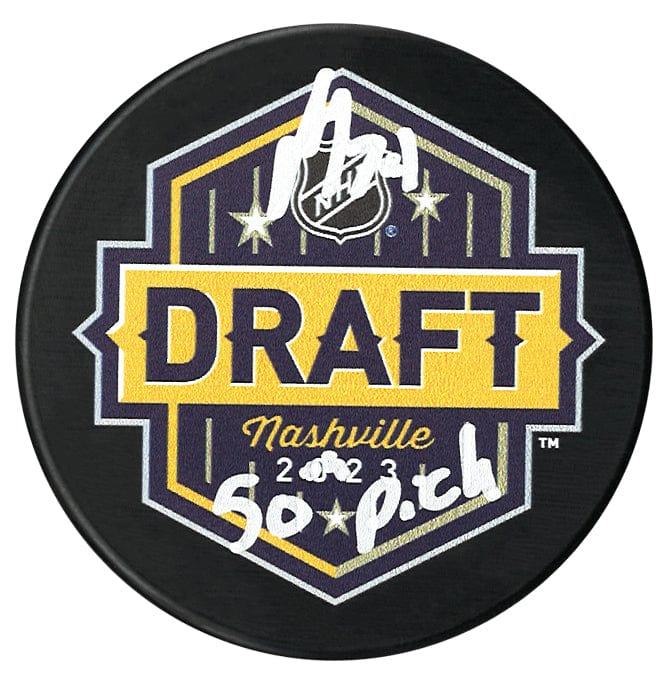 Carson Rehkopf Autographed 2023 Inscribed NHL Draft Puck CoJo Sport Collectables Inc.