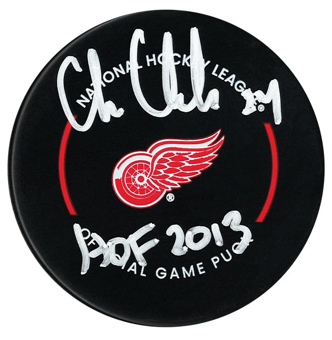 Chris Chelios Autographed Detroit Red Wings HOF Inscribed Official Puck CoJo Sport Collectables Inc.