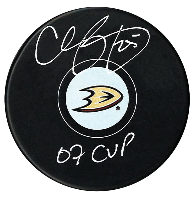 Chris Pronger Autographed Anaheim Ducks Stanley Cup Inscribed Puck (Small Logo) CoJo Sport Collectables Inc.