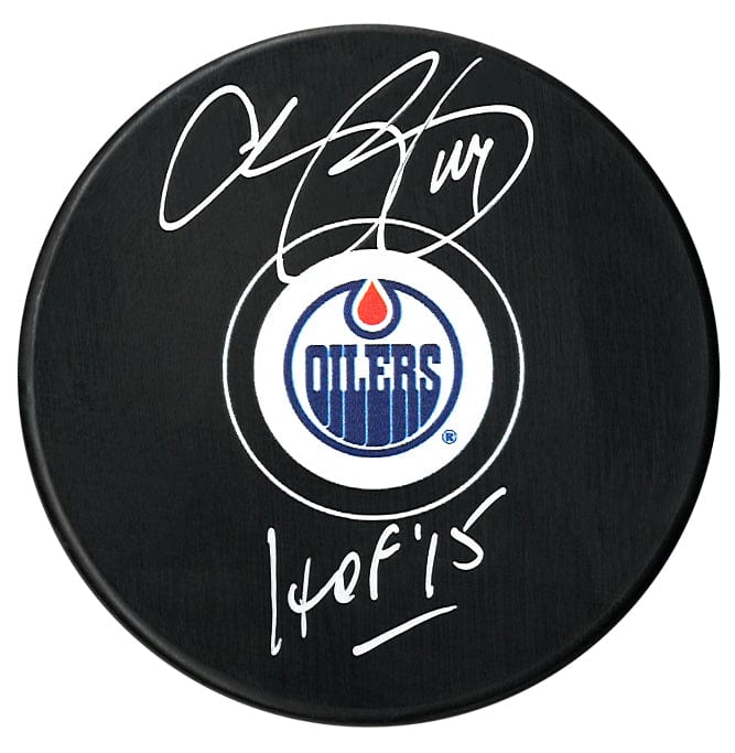 Chris Pronger Autographed Edmonton Oilers HOF Inscribed Puck (Small Logo) CoJo Sport Collectables Inc.