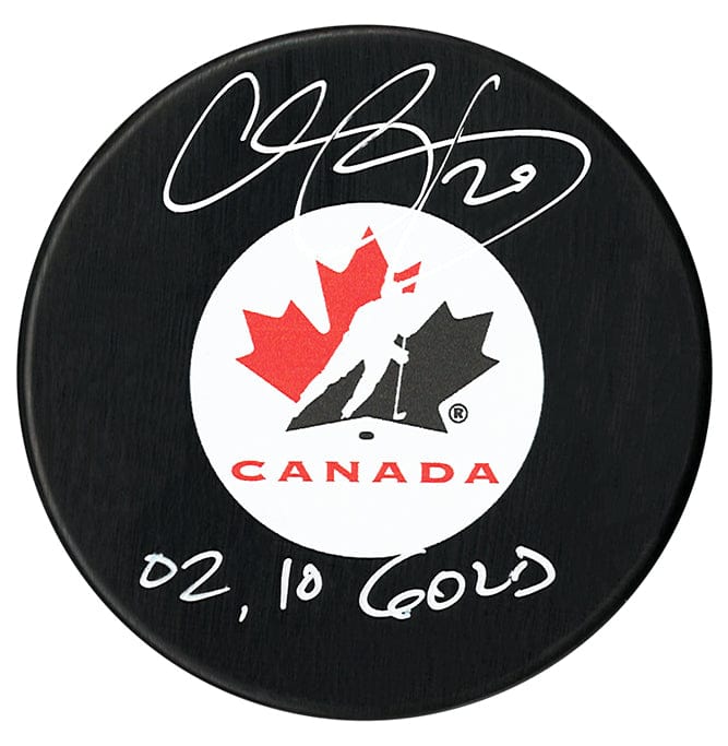 Chris Pronger Autographed Team Canada Gold Inscribed Puck CoJo Sport Collectables Inc.