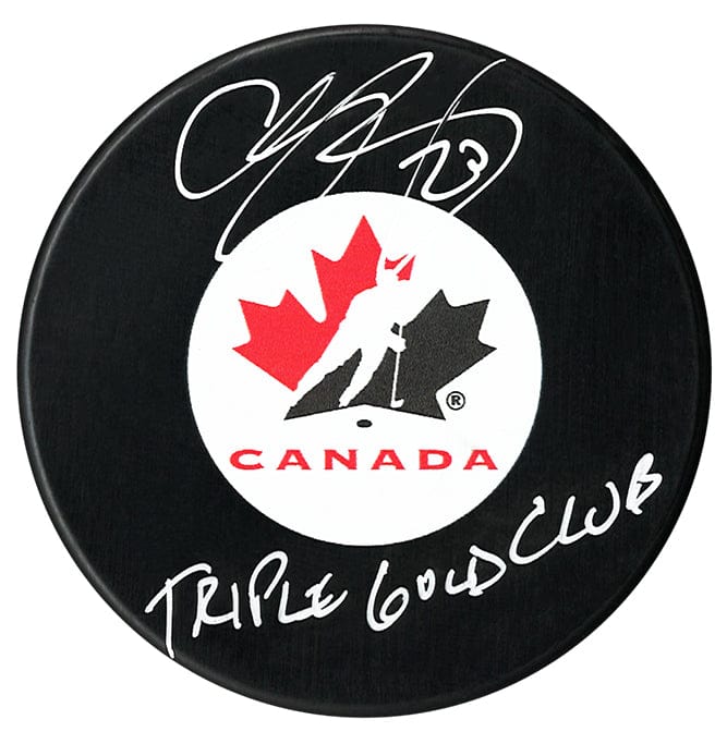 Chris Pronger Autographed Team Canada Triple Gold Club Inscribed Puck CoJo Sport Collectables Inc.