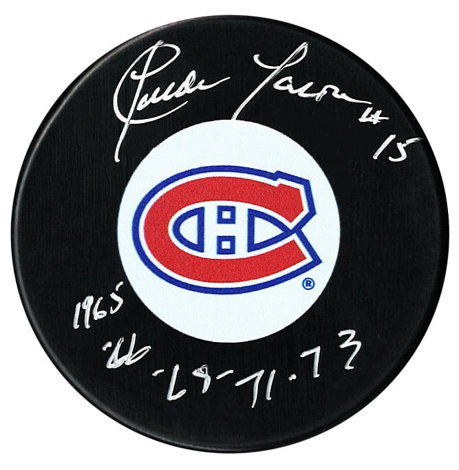 Claude Larose Autographed Montreal Canadiens Stanley Cup Inscribed Puck CoJo Sport Collectables Inc.