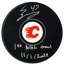 Connor Zary Autographed Calgary Flames 1st Goal Inscribed Puck CoJo Sport Collectables Inc.