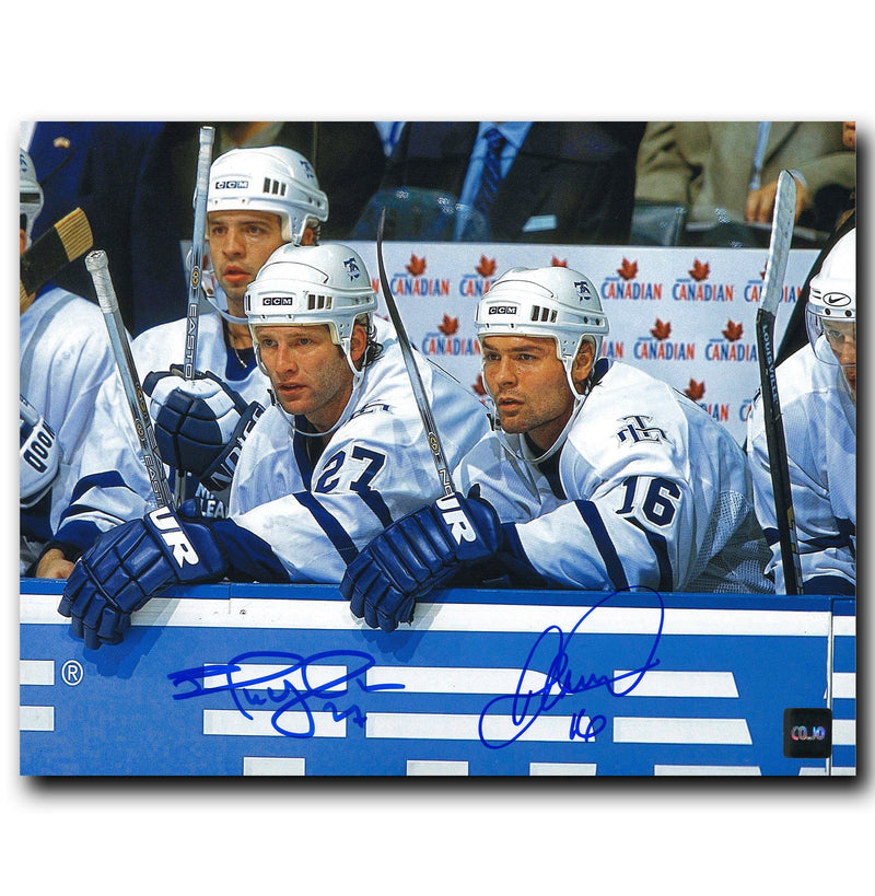 Darcy Tucker and Shayne Corson Toronto Maple Leafs Dual Autographed Bench 8x10 Photo CoJo Sport Collectables