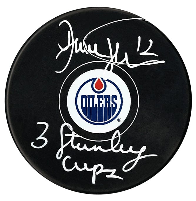 Dave Hunter Autographed Edmonton Oilers Stanley Cup Inscribed Puck CoJo Sport Collectables Inc.