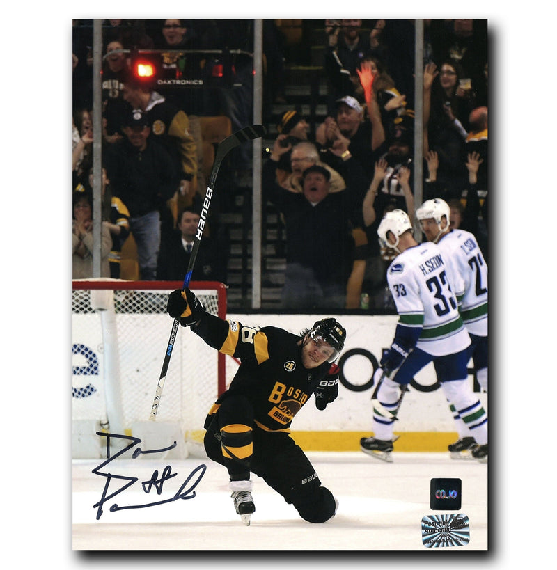 David Pastrnak Boston Bruins Autographed Goal Celebration 8x10 Photo (Black) CoJo Sport Collectables Inc.