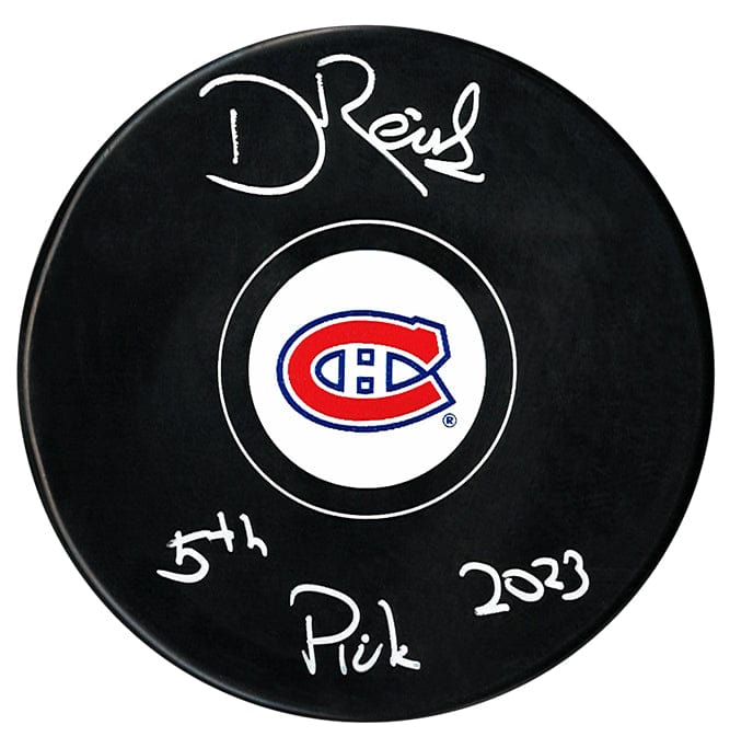 David Reinbacher Autographed Montreal Canadiens Draft Inscribed Puck CoJo Sport Collectables Inc.