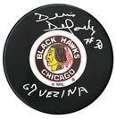 Denis DeJordy Autographed Chicago Blackhawks Vezina Inscribed Puck CoJo Sport Collectables Inc.