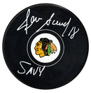 Denis Savard Autographed Chicago Blackhawks Savy Inscribed Puck - CoJo Sport Collectables Inc.