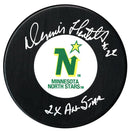 Dennis Hextall Minnesota North Stars Autographed All Star Inscribed Puck CoJo Sport Collectables Inc.