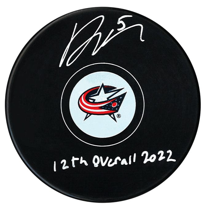 Denton Mateychuk Autographed Columbus Blue Jackets Draft Inscribed Puck CoJo Sport Collectables Inc.