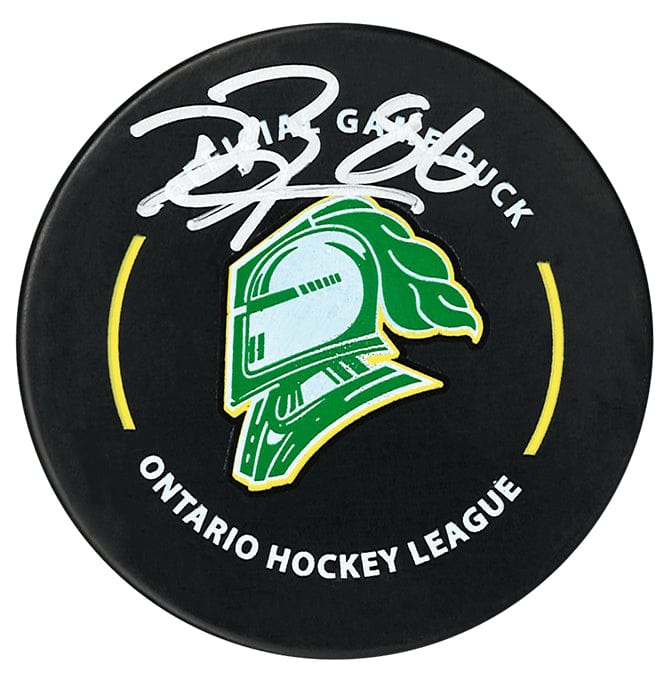 Denver Barkey Autographed London Knights Official Puck CoJo Sport Collectables Inc.