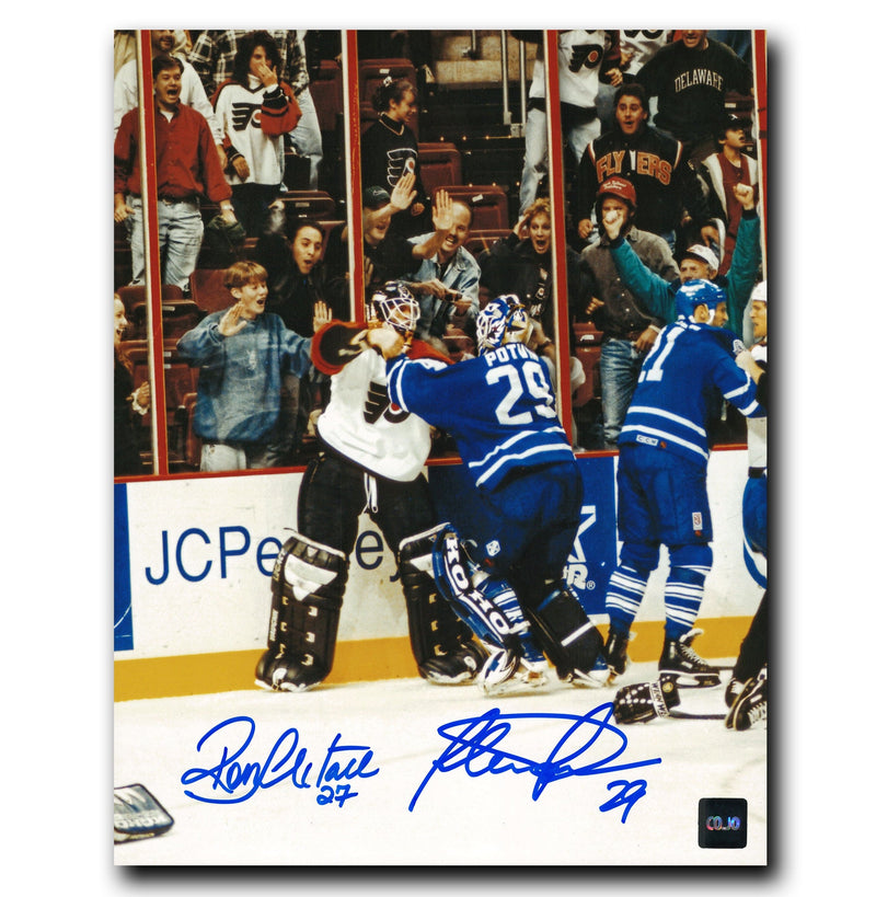 Felix Potvin and Ron Hextall Dual Autographed Fight 8x10 Photo CoJo Sport Collectables