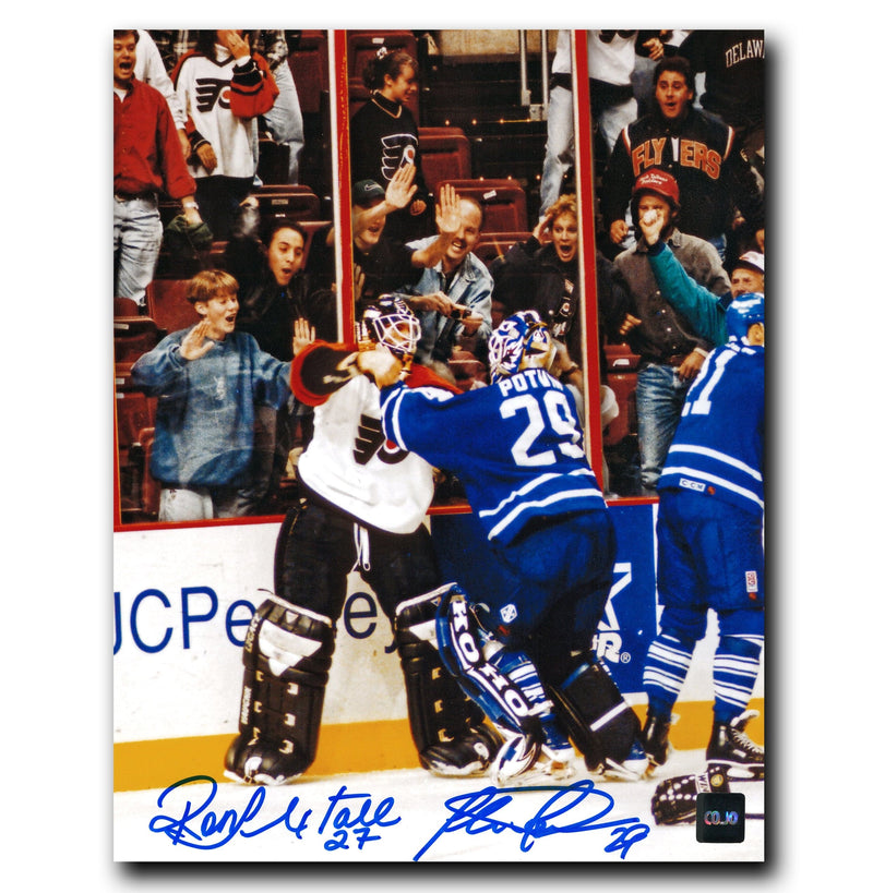 Felix Potvin and Ron Hextall Dual Autographed Fight Close-Up 8x10 Photo CoJo Sport Collectables