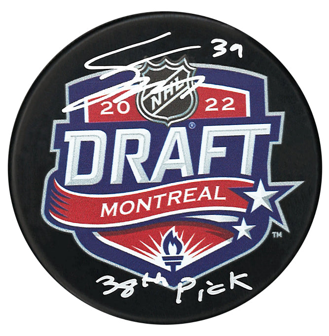 Fraser Minten Autographed 2022 NHL Draft Inscribed Puck