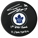 Fraser Minten Autographed Toronto Maple Leafs 1st Goal Inscribed Puck CoJo Sport Collectables Inc.