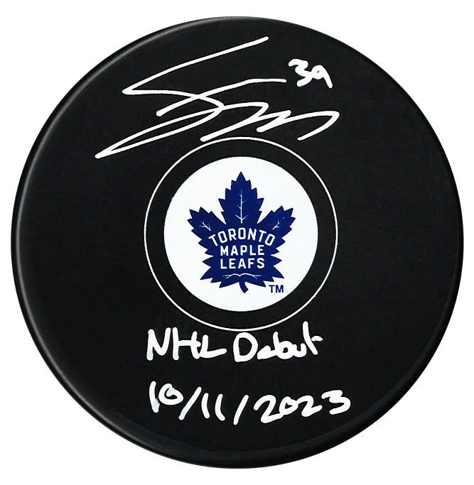 Fraser Minten Autographed Toronto Maple Leafs Debut Inscribed Puck