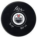 Grant Fuhr Autographed Edmonton Oilers Dual Inscribed Puck - CoJo Sport Collectables Inc.