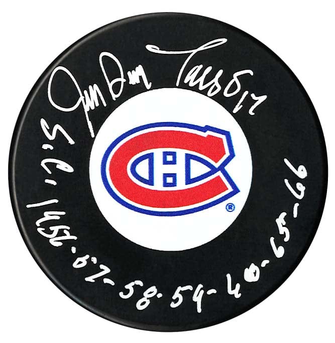 Jean-Guy Talbot Autographed Montreal Canadiens Stanley Cups Inscribed Puck CoJo Sport Collectables Inc.