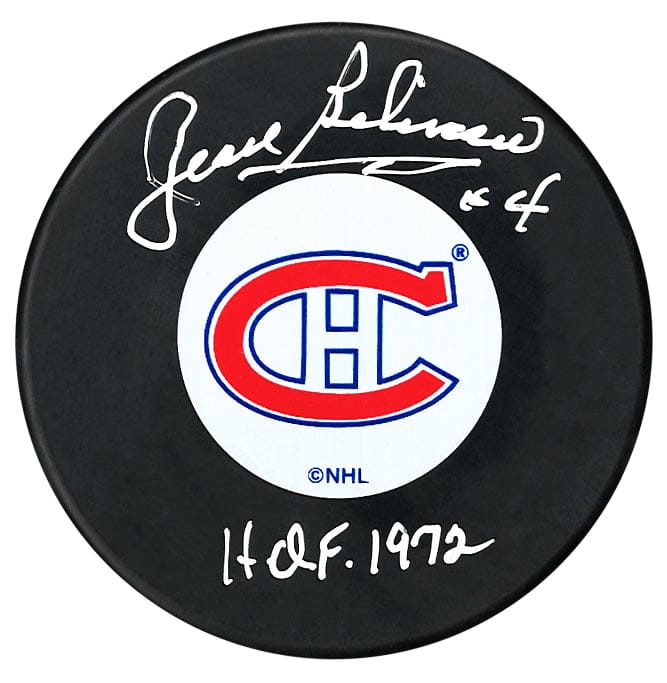 Jean Beliveau Autographed Montreal Canadiens HOF Inscribed Original 6 Logo Puck CoJo Sport Collectables Inc.