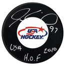 Jeremy Roenick Autographed USA Hockey HOF Inscribed Puck - CoJo Sport Collectables Inc.