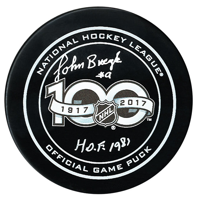 John Bucyk Autographed NHL Centennial Season HOF Inscribed Official Puck