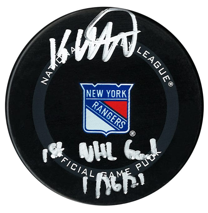 K'Andre Miller Autographed New York Rangers 1st NHL Goal Inscribed Official Puck CoJo Sport Collectables Inc.
