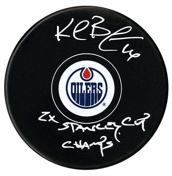 Kelly Buchberger Autographed Edmonton Oilers Stanley Cup Inscribed Puck CoJo Sport Collectables Inc.