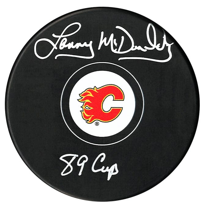 Lanny McDonald Autographed Calgary Flames 89 Cup Inscribed Puck CoJo Sport Collectables Inc.