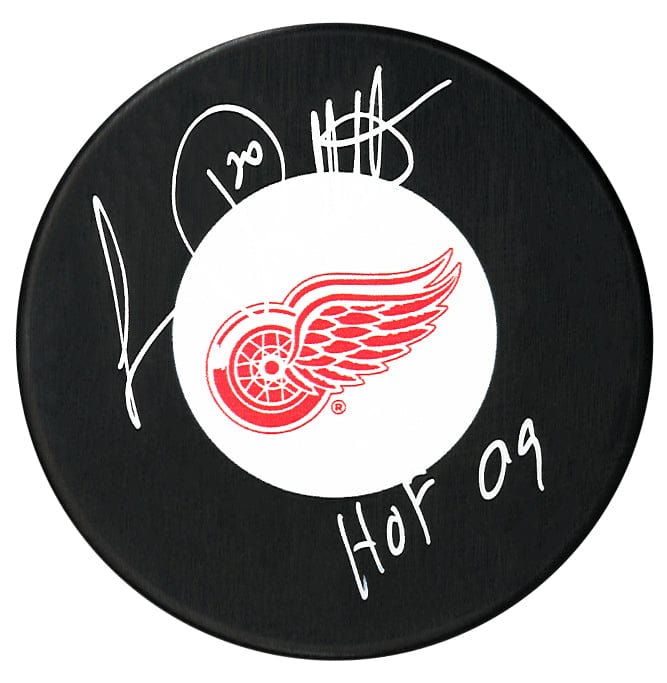 Luc Robitaille Autographed Detroit Red Wings HOF Inscribed Puck CoJo Sport Collectables Inc.