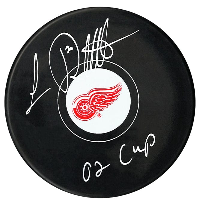 Luc Robitaille Autographed Detroit Red Wings Stanley Cup Inscribed Puck (Small Logo) CoJo Sport Collectables Inc.