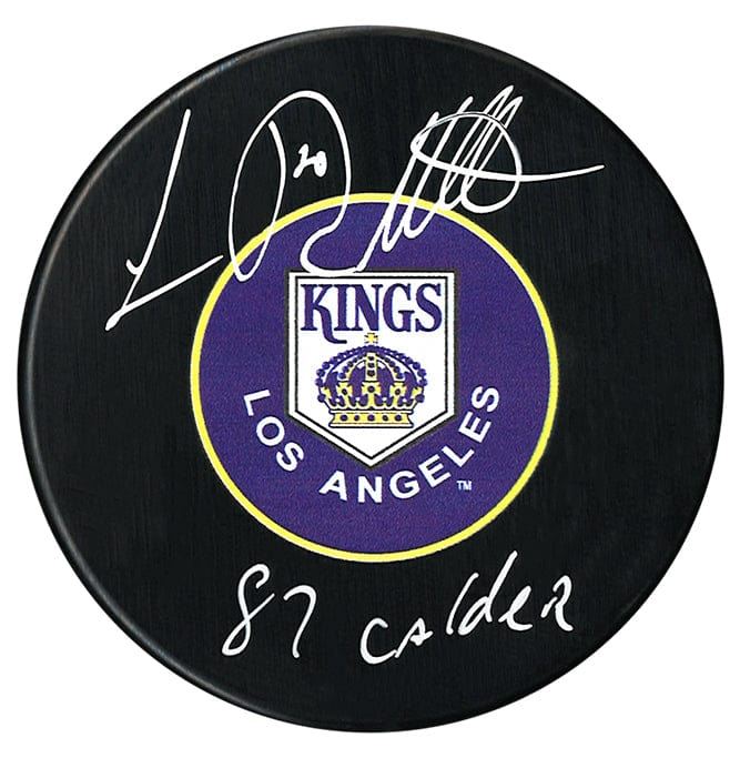 Luc Robitaille Autographed Los Angeles Kings Calder Inscribed Puck (Purple) CoJo Sport Collectables Inc.