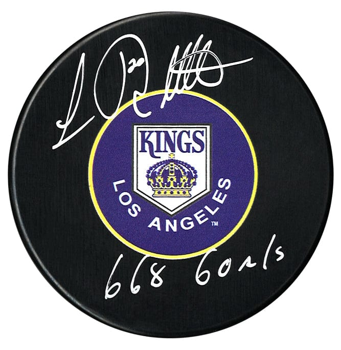 Luc Robitaille Autographed Los Angeles Kings Goals Inscribed Puck (Purple) CoJo Sport Collectables Inc.