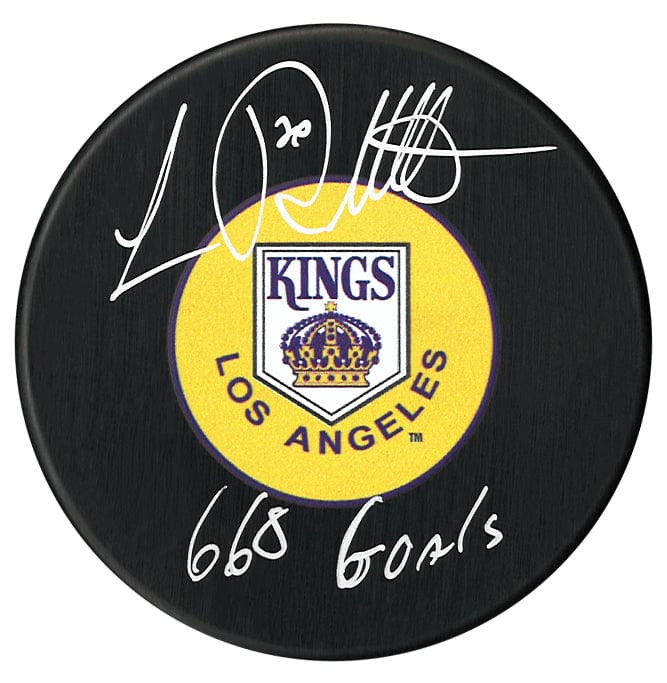 Luc Robitaille Autographed Los Angeles Kings Goals Inscribed Puck (Yellow) CoJo Sport Collectables Inc.