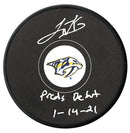 Luke Kunin Autographed Nashville Predators Debut Inscribed Puck CoJo Sport Collectables Inc.