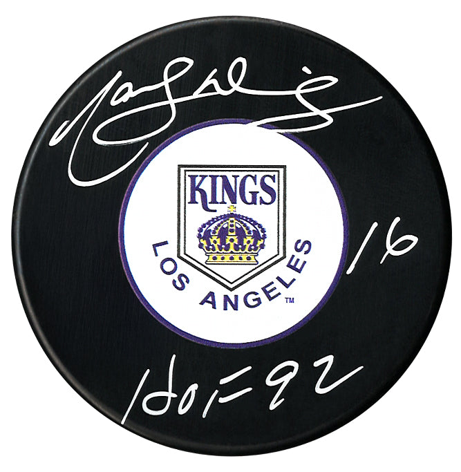 Marcel Dionne Autographed Los Angeles Kings HOF Inscribed Puck (White)