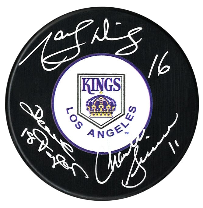 Marcel Dionne, Dave Taylor, Charlie Simmer Autographed Triple Crown Line Los Angeles Kings Puck (White) CoJo Sport Collectables