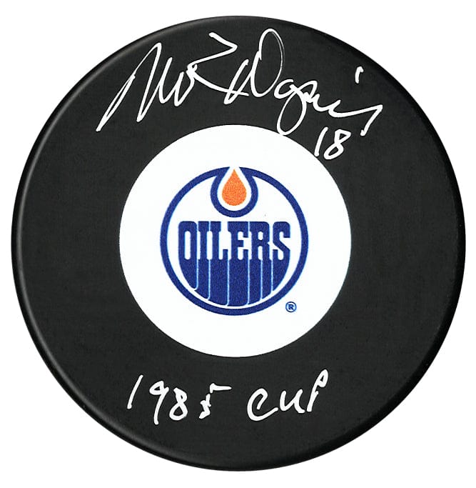 Mark Napier Autographed Edmonton Oilers 1985 Cup Inscribed Puck CoJo Sport Collectables Inc.