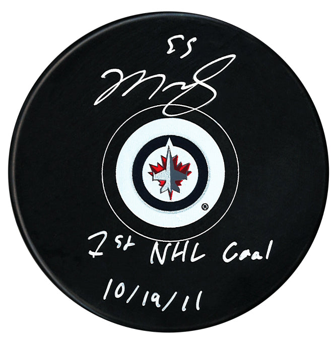 Mark Scheifele Autographed Winnipeg Jets 1st Goal Inscribed Puck