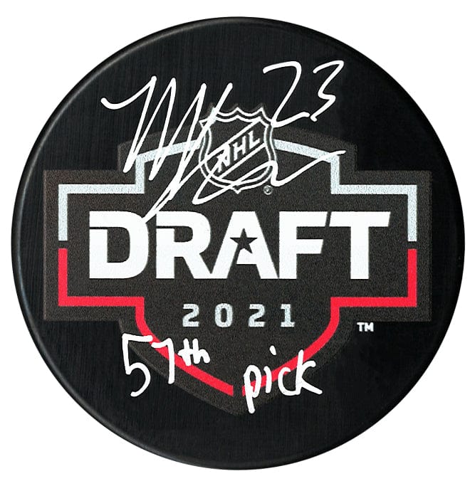 Matthew Knies Autographed 2021 NHL Draft Inscribed Puck CoJo Sport Collectables Inc.