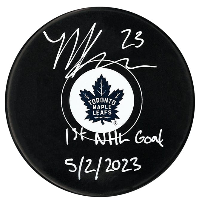 Matthew Knies Autographed Toronto Maple Leafs 1st Goal Inscribed Puck CoJo Sport Collectables Inc.