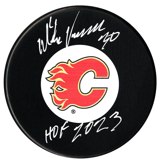 Mike Vernon Autographed Calgary Flames HOF Inscribed Puck CoJo Sport Collectables Inc.